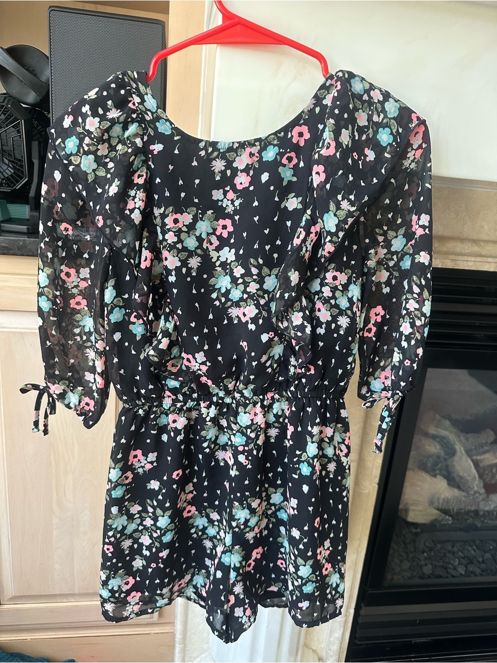 Justice Girls Size 10 Black Floral Ruffle Romper Sheer Sleeve Skort
